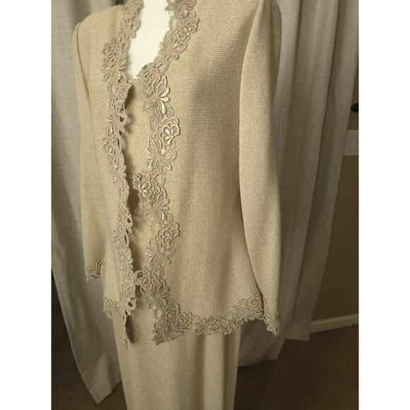 EL-Ana dress suit gold maxi knit metallic Sz L Virgin Wool & Rayon back split - Picture 8 of 11